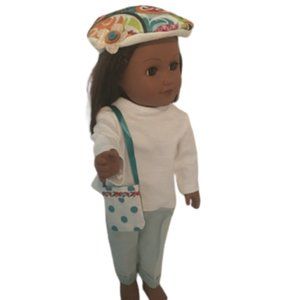 Colorful Cuffed Pants, Tee, Beret & Tote ~18" Doll